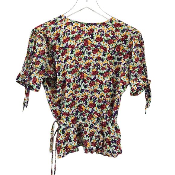 Faithful The Brand Lucy Wrap Top Women 6 Small Floral Short Sleeve Crop Coquette - Picture 5 of 10